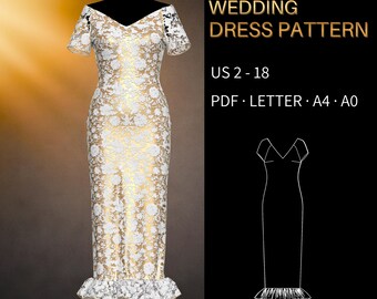 Wedding Dress Pattern 0010 - Verified Fit | Floor-Length Bridal Gown, Short Raglan Sleeves, Bottom Ruffles | US 2-18, PDF US Letter, A4 & A0