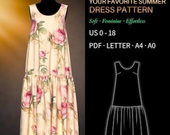Your Favorite Summer Dress Pattern 0085 - Verified Fit | Sleeveless, Wide Hem Flounce | US 0-18, PDF US Letter, A4 & A0