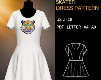Skater Dress Pattern 0023 – Verified Fit | Fit-and-Flare, Short Sleeve, US 2-18 (PDF Download)