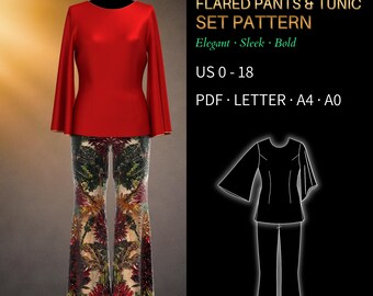 Flared Pants & Tunic Pattern Set 3994 - Verified Fit | Elastic Waist Flared Trousers, Flared Sleeve Tunic | US 0-18, PDF Letter, A4 and A0