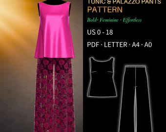 Flared Tunic & Palazzo Pants Pattern 3989 – Verified Fit | Sleeveless A-Line Tunic and Wide Leg Trousers | PDF Sewing Pattern US 0–18