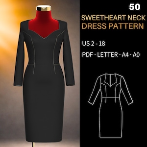 Fitted Sweetheart Neck Sheath Dress Pattern 0050 – Fit Verified | US 2–18, PDF US Letter, A0 & A4