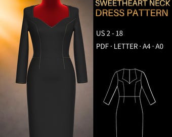 Fitted Sweetheart Neck Sheath Dress Pattern 0050 – Fit Verified | US 2–18, PDF US Letter, A0 & A4