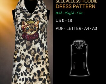 Hoodie Dress Pattern 0029 - Verified Fit | Sleeveless, Mini Length | US 0-18, PDF US Letter, A4 & A0