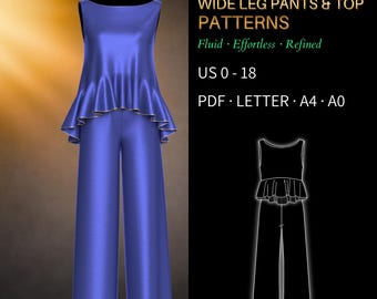 Wide Leg Pants Set Pattern 3992 - Boat Neck Top and Elasticated Waist Trousers | Verified Fit, US 0-18, PDF US Letter, A4 & A0