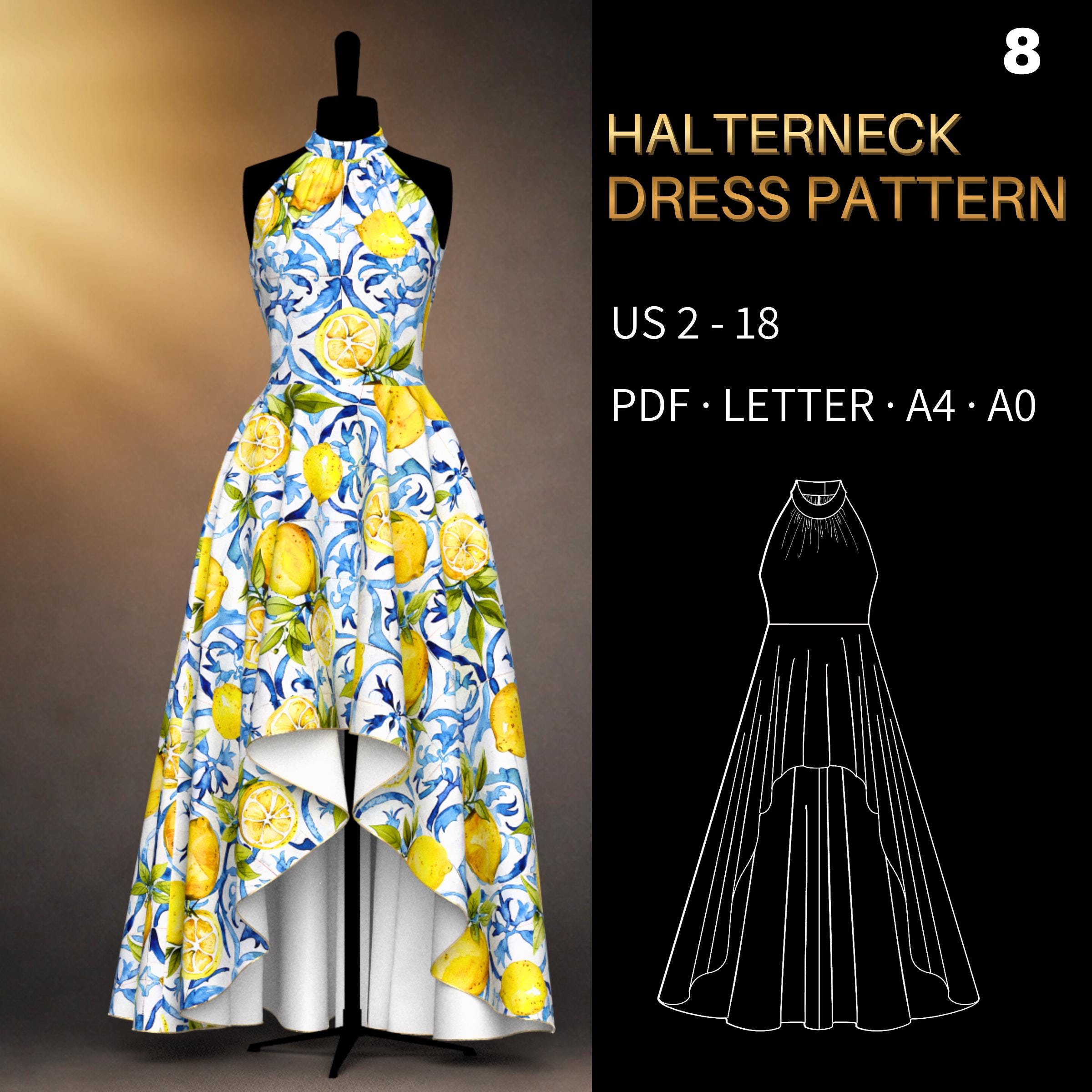 Halterneck Dress Pattern 0008 - Verified Fit | High-Low Skirt and American  Armhole Bodice | US 2-18, US LETTER, A4 & A0
