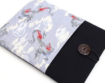 iPad Mini Sleeve, iPad Pro 9.7" cover, Kindle Case, Kobo glo Sleeve Kimono cotton fabric Dragon Gray