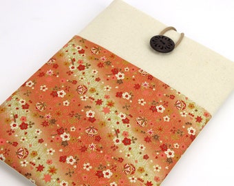 Kobo Sage Sleeve, Kobo Libra cover, iPad Air Sleeve Kimono cotton fabric Cherry Blossoms Orange