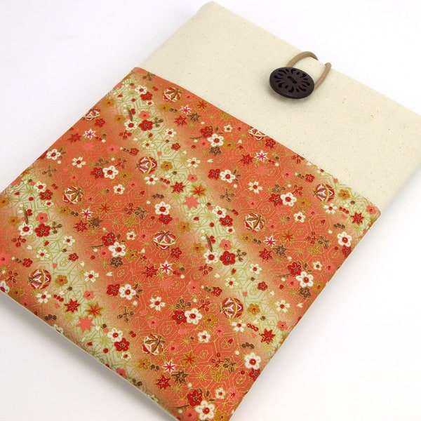 Kobo Sage Sleeve, Kobo Libra cover, iPad Air Sleeve Kimono cotton fabric Cherry Blossoms Orange