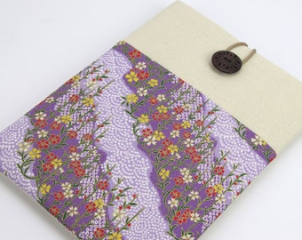 Kobo Sage Sleeve, Kobo Libra cover, iPad Air Sleeve Kimono cotton fabric Cherry Blossoms Purple