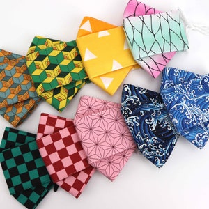 Three Layered Face Mask, Nose wire, Filter Pocket, 3D Origami Mask, Japanese Traditional Patterns Asanoha Pink, Ichimatsu