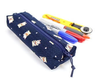 Cute Pencil Case, Kimono Pencil Holder, Gift For Her, Cats Navy