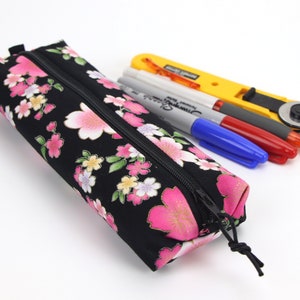 Cotton Handmade Pen Case Pen Bag Pencil Pouch Pencil bag Pencil Case Cherry Blossoms Black