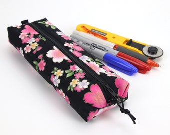 Cotton Handmade Pen Case Pen Bag Pencil Pouch Pencil bag Pencil Case Cherry Blossoms Black