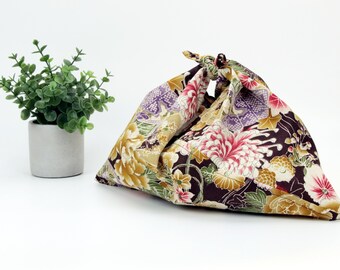 Reusable lunch bag, Boho bag, Azuma handbag, Chrysanthemum Brown