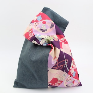 Japanese wrist bag, Knot bag, Gift for Mom, Flowers Purple