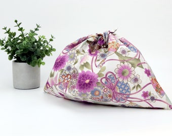 Origami Bag, Azuma Handbag, Japanese lunch bag, Reusable lunch bag, Chrysanthemum White