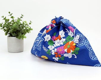 Bento fabric bag, Origami Handbag, Azuma Bukuro, Japanese handbag, Chrysanthemum Blue