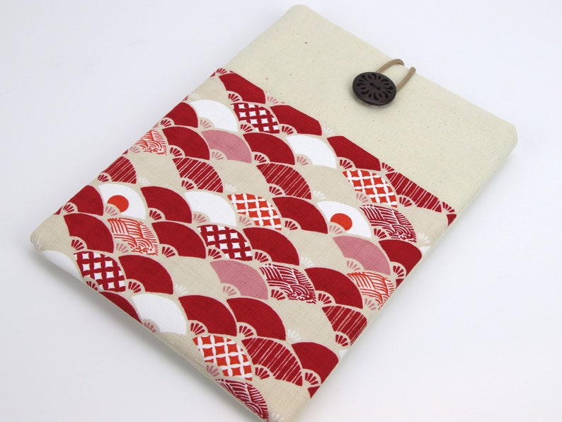 Kobo Sage Sleeve, Kobo Libra cover, iPad Air Sleeve Kimono cotton fabric Sensu Red image 2