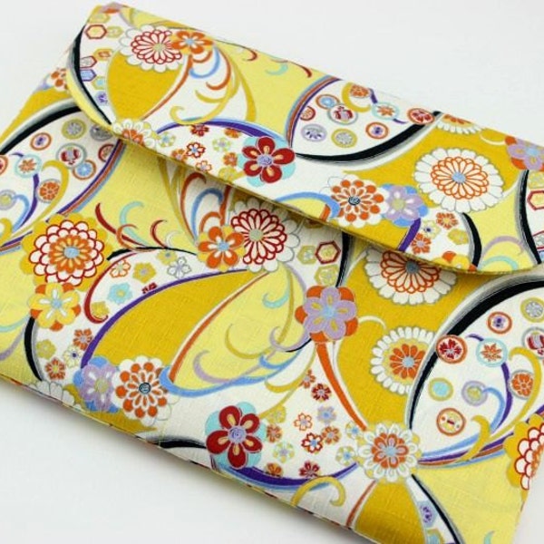 Gift For Mom Macbook Air 11 inch Padded 12" Macbook Cover, Kimono cotton fabric chrysanthemum yellow