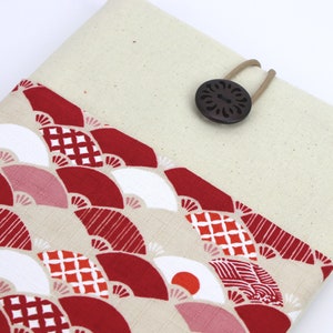 Kobo Sage Sleeve, Kobo Libra cover, iPad Air Sleeve Kimono cotton fabric Sensu Red image 3