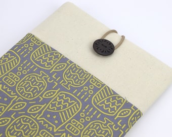 Kobo Sage Sleeve, Kobo Libra cover, iPad Air Sleeve Kimono cotton fabric Owls Gray
