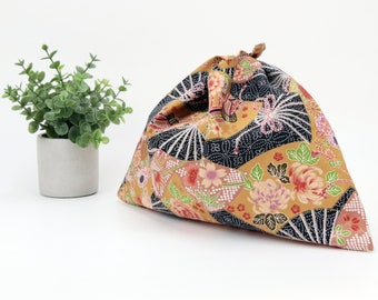 Origami Bag, Azuma Handbag, Japanese lunch bag, Reusable lunch bag, Floral Sensu Mustard