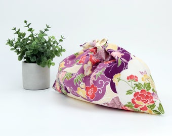 Azuma Bukuro, Lunch bag, Shopping bag, Flowers Purple