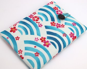 Gift For Her, iPad Pro case, iPad Mini cover, Fabric tablet case, Floral Seigaiha White