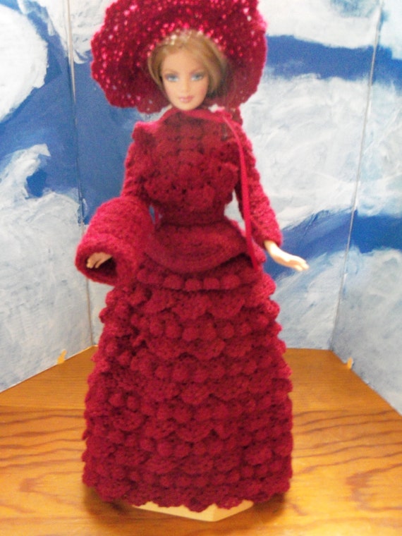 barbie winter dress Wearing a Crocheted 1800s Carriage Outfit With cuffs and collar Colour: LILAC Chrome Hearts T-Bar Mini Colour:BLUSH PINK
