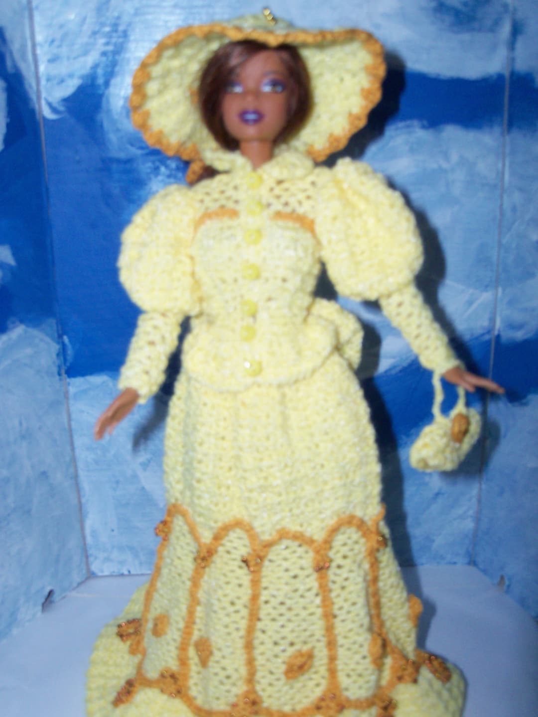 vintage barbie yellow dress #1484 Mellow Fashion Barbie Yellow silk dress
