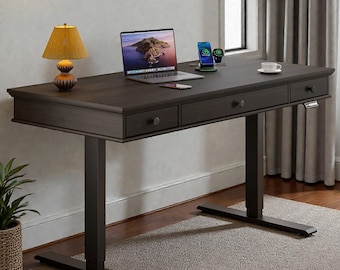 Standing Desk with Storage & Outlets – 55” Height Adjustable Electric Desk for Home Office