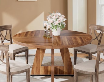 Round Dining Table for 4 Farmhouse Wood Kitchen Table