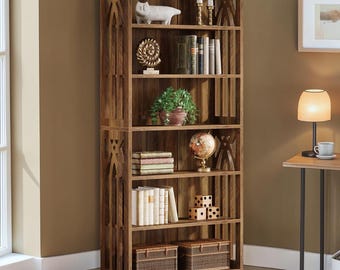 Tall Bookshelf 6 Tier Wood Bookcase Storage Display Shelf