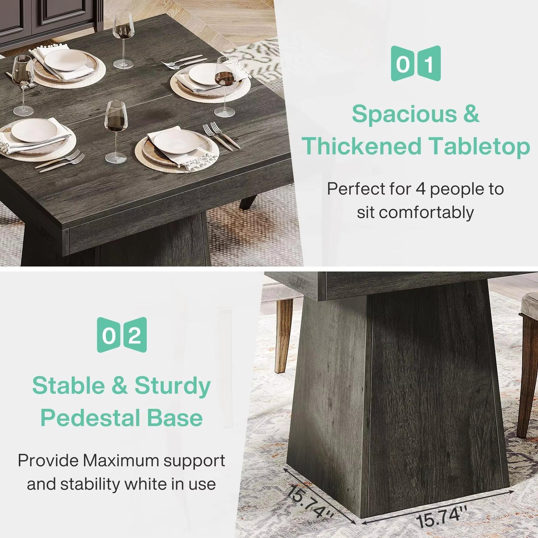 Small Dining Table for 4 Square Farmhouse Kitchen Table - Etsy