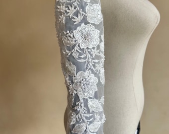 Pearl Beaded Sequin Floral Lace Bridal Sleeves, Detachable Sheer Tulle Wedding Sleeves