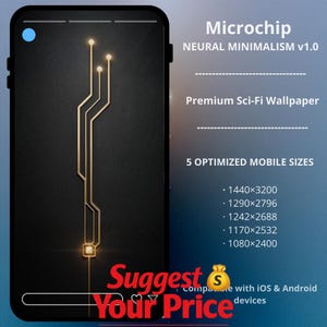 Microchip Gold | Minimalist Cyberpunk Wallpaper | OLED Black | Luxury Circuit Design | iPhone & Android