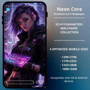 Neon Core – Premium Sci-Fi Mobile Wallpaper | Cyberpunk Hacker Girl Phone Background (iOS & Android)