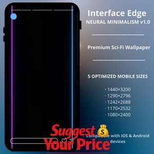 Interface Edge / Fondo de pantalla minimalista ciberpunk / OLED negro / Marco de neón brillante / iPhone y Android