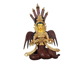 9-Zoll Naga Kanya, buddhistische handgemachte Statue, teilweise vergoldet, Gesicht bemalt