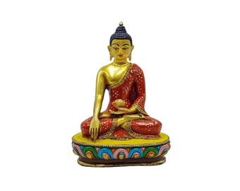 6-Inch Shakyamuni Buddha, Buddhist Miniature Statue, Thangka Color Finishing, Face Painted