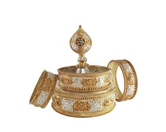 6-Zoll-Kopf, Kupfer Ratna Mandala mit Gold und versilbert