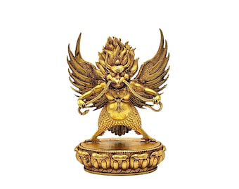 4-Zoll Garuda, buddhistische Miniaturstatue, voll vergoldet