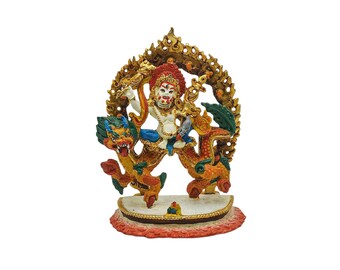 4-Zoll weiße Jambhala, buddhistische Miniaturstatue, Thangka-Farbveredelung