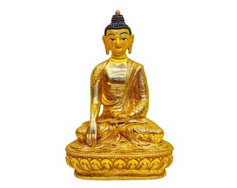 6-Inch Shakyamuni Buddha, Buddhist MIniature Statue Full Gold Plated, Face Painted
