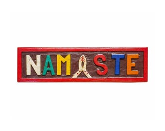3-Inch Namaste Carved, Handmade Wall Hanging, Painted