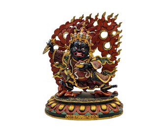 13-Zoll-Kajupa, Mahakala, buddhistische handgemachte Statue, Thangka-Farbveredelung