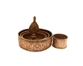 4-Zoll-Ratna-Mandala, Kupfer-handgefertigter tibetischer buddhistischer Ritualartikel, Grundqualität, kleine Größe