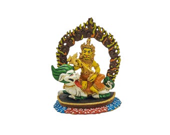 4-Inch Jambhala: Namtose, buddhistische Miniaturstatue, Thangka-Farbveredelung