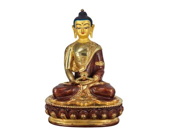 8-Zoll-Amitabha Buddha, buddhistische handgemachte Statue, teilweise vergoldet, mit bemaltem Gesicht